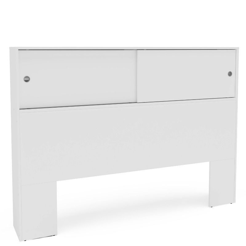 Polifurniture 2pc Queen Victoria Bedroom Set White: Modern Engineered Wood, Storage Headboard & Nightstand