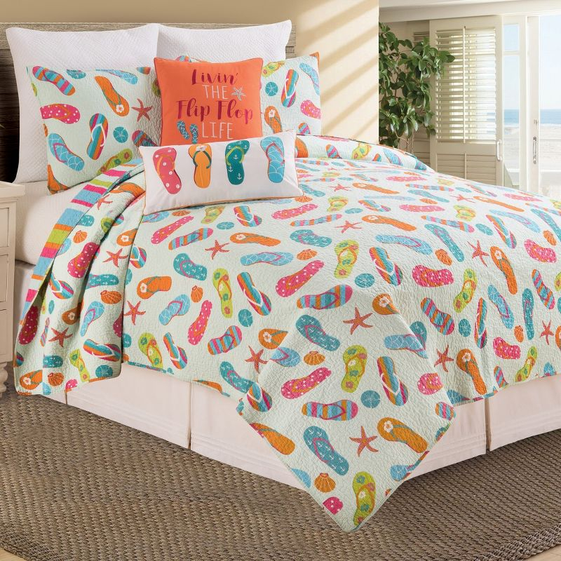 C&F Home Flip Flop Life Cotton Coastal Beach Theme King 3 Piece Beach Quilt Set