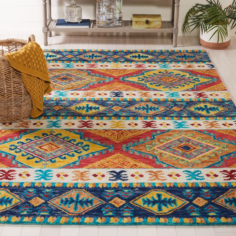 Aspen APN502 Hand Tufted Indoor Area Rug - Navy/Ivory - 5'x5' - Safavieh