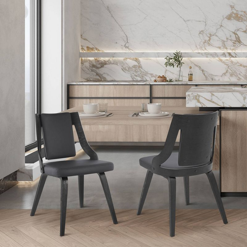 Set of 2 Aniston Faux Leather Wood Dining Chairs Gray/Black - Armen Living