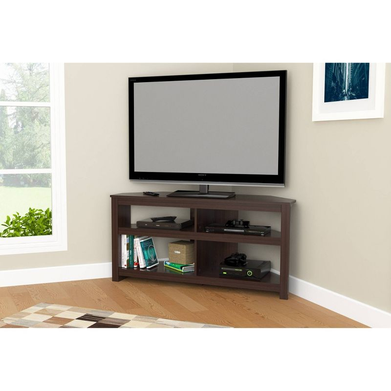 Corner TV Stand for TVs up to 60" Espresso - Inval: Durable Melamine, Scratch Resistant, Cable Management