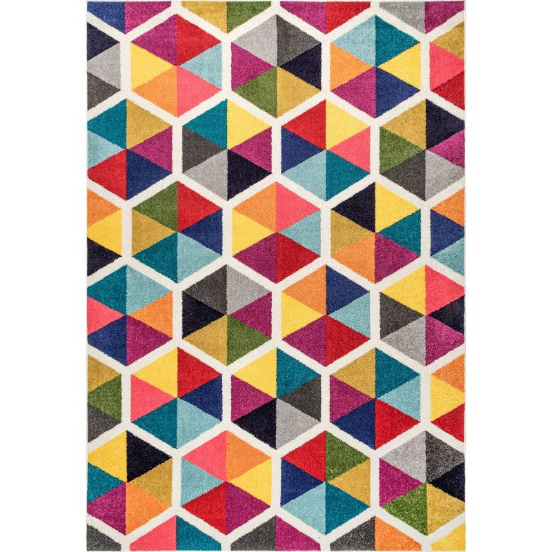 6'7"x9' Maris Triangles Area Rug Off White - nuLOOM