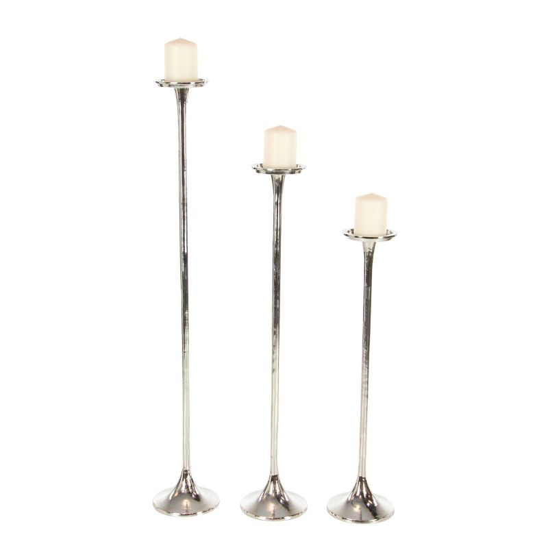 Set of 3 Metallic Aluminum Candle Holders Silver - Olivia & May: Oversized Pillar, Modern Style, Indoor Use