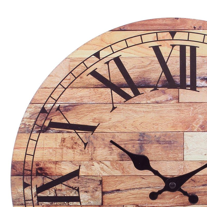 14" Wooden Roman Numeral Wall Clock Brown - Stonebriar Collection: MDF Composite, Traditional Decor, Indoor Use