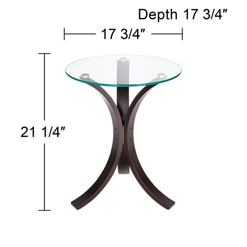 Studio 55D Niles Modern Wood Round Accent Table 17 3/4" Wide Dark Brown Clear Tempered Glass Tabletop for Living Room Bedroom Bedside Entryway Office