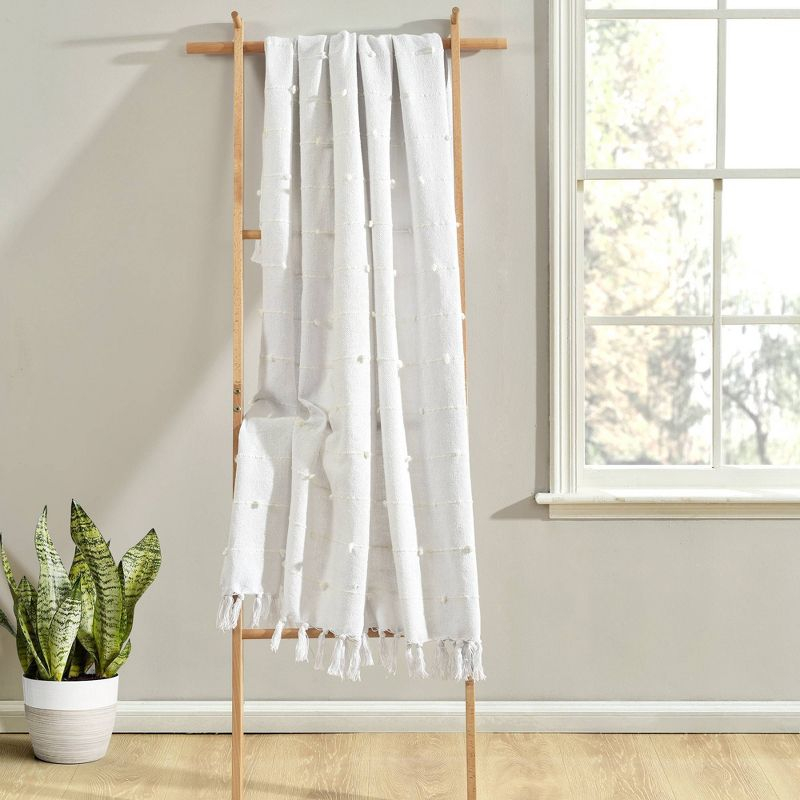 50"x60" Boho Tufted Cotton Woven Tassel Throw Blanket with Fringes White - Lush Décor: Lightweight, Cozy, Machine Washable