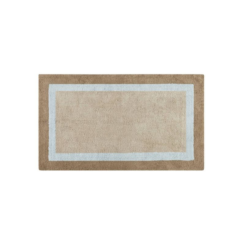 27"x45" Salem Border Bath Rug Blue: Madison Park, Cotton Tufted, Machine Washable, Latex Backing