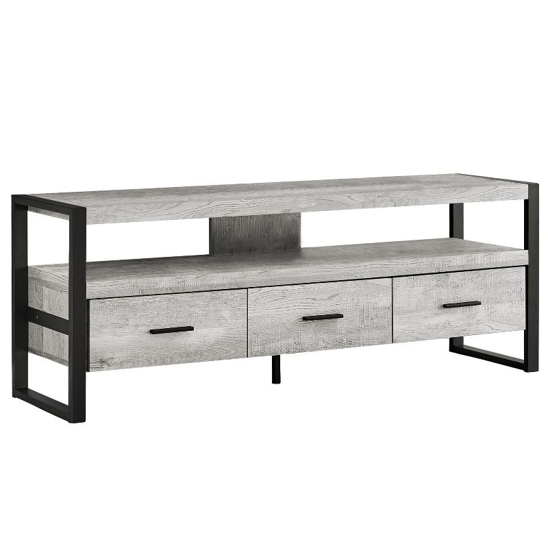 Monarch Specialties Tv Stand 60 Inch Console Media Entertainment Center Storage Drawers Metal Laminate Grey Black Contemporary Modern