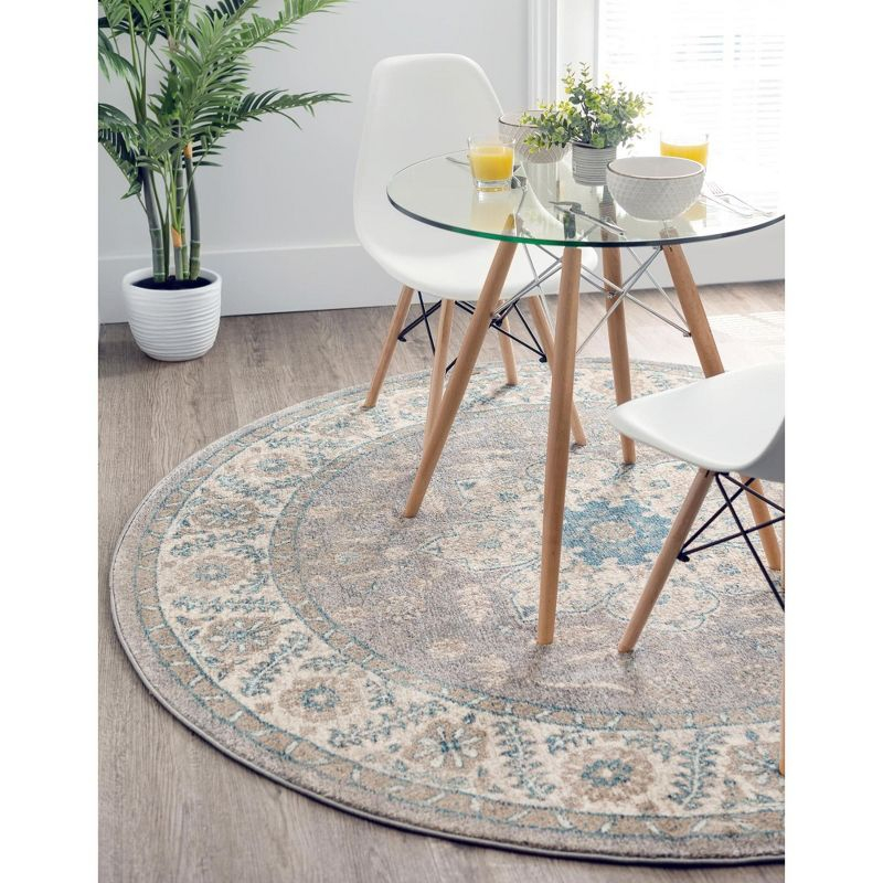Unique Loom 5' 1 x 5' 1 Round Gray Salzburg Altstadt Area Rug