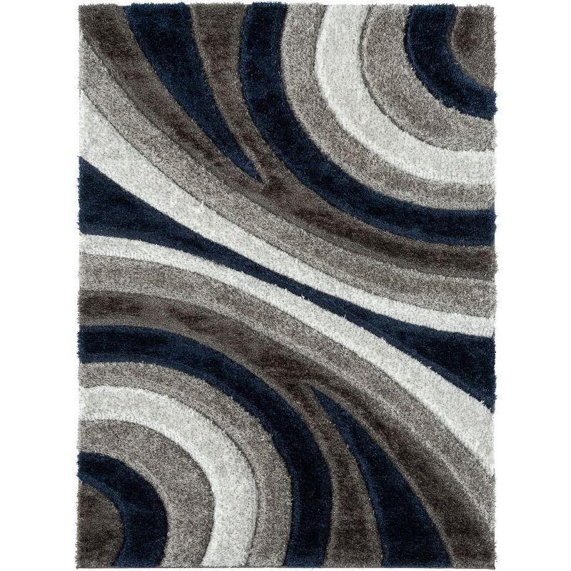 Luxe Weavers Modern Shag Geometric Area Rug, Navy 5x7