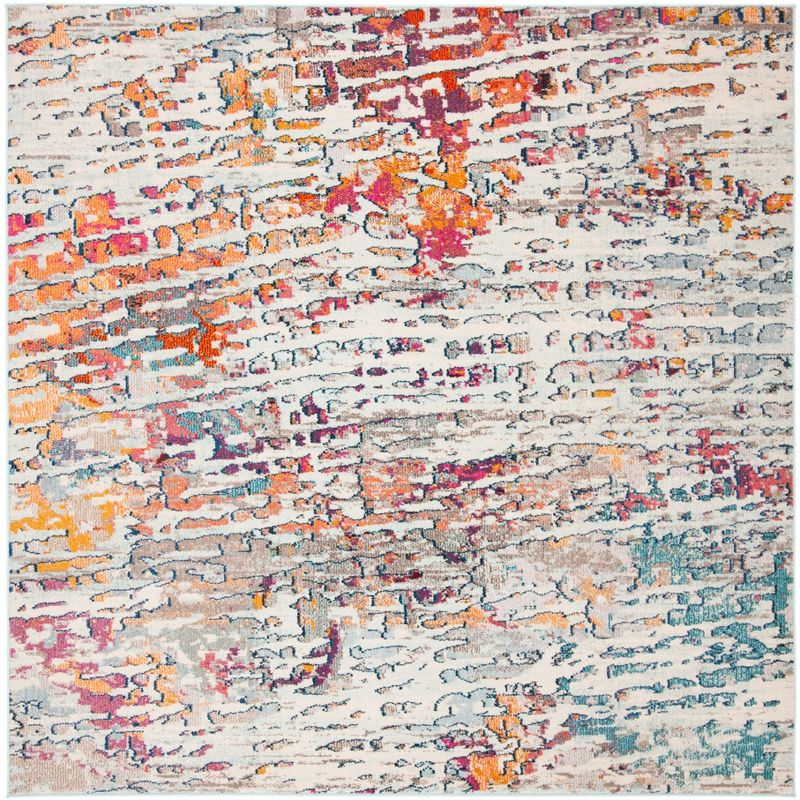 Madison MAD454 Power Loomed Indoor Area Rug - Light Blue/Orange - 5'x5' - Safavieh