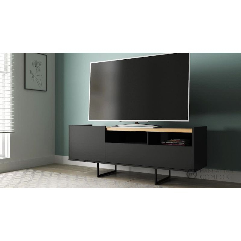 Winston TV Stand for TVs up to 50" White/Cinnamon - Manhattan Comfort: Mid-Century Design, Open & Concealed Shelving