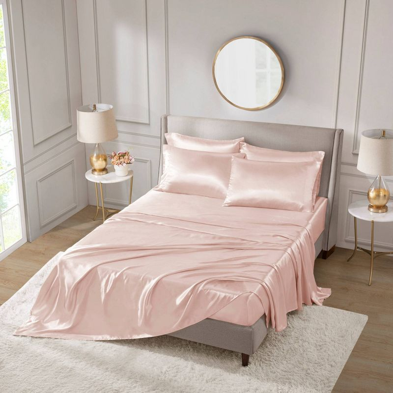 California King Satin Luxury 6pc Sheet Set Blush