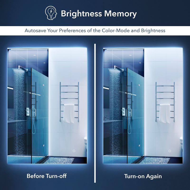 Nora 48" x 22" Rectangular Frameless Anti-Fog Aluminum Back-lit Tri-color LED Bathroom Vanity Mirror with Smart Touch Control - JONATHAN Y