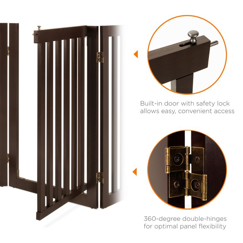 Best Choice Products 31.5in 3-Panel Freestanding Wooden Pet Gate w/ Walk Through Door, Adjustable Pen - Espresso