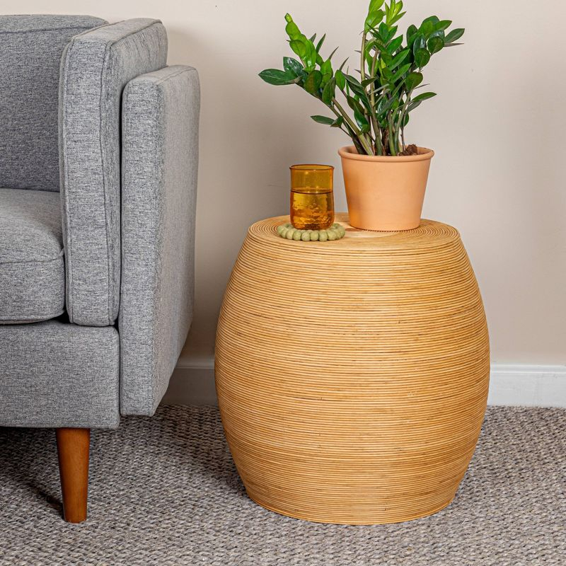 Storied Home Round Barrel Accent Table Natural