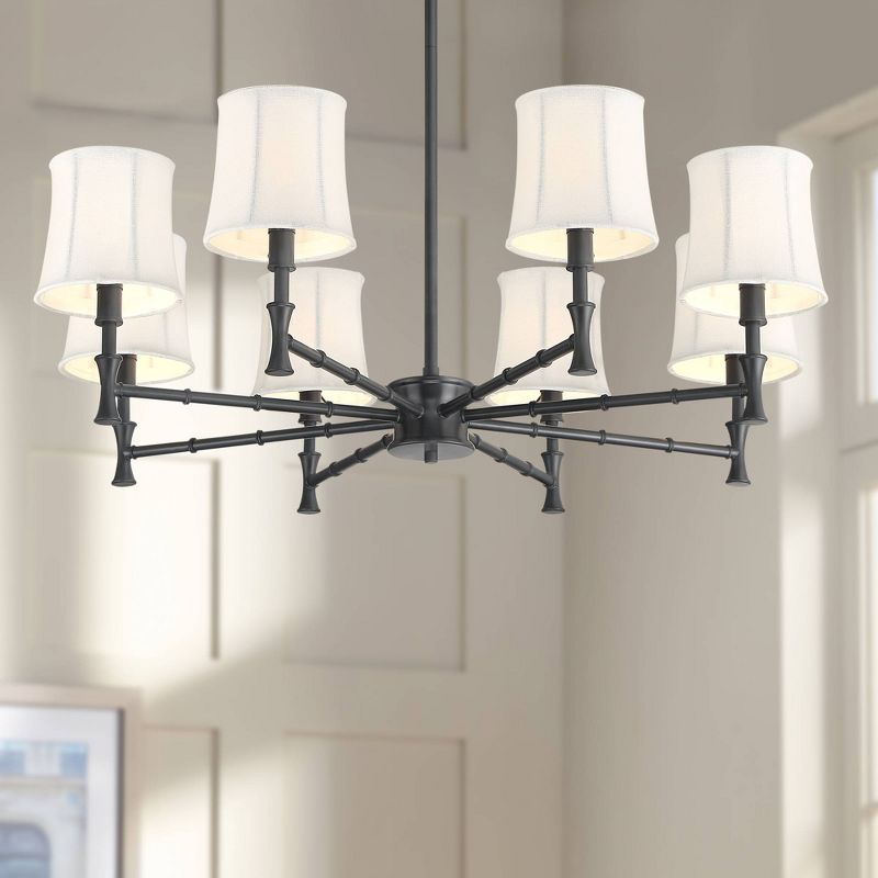 Franklin Iron Works Kenna Black Chandelier Lighting 28 1/4" Wide Modern White Drum Shade 8-Light Fixture for Dining Room House Foyer Kitchen Island