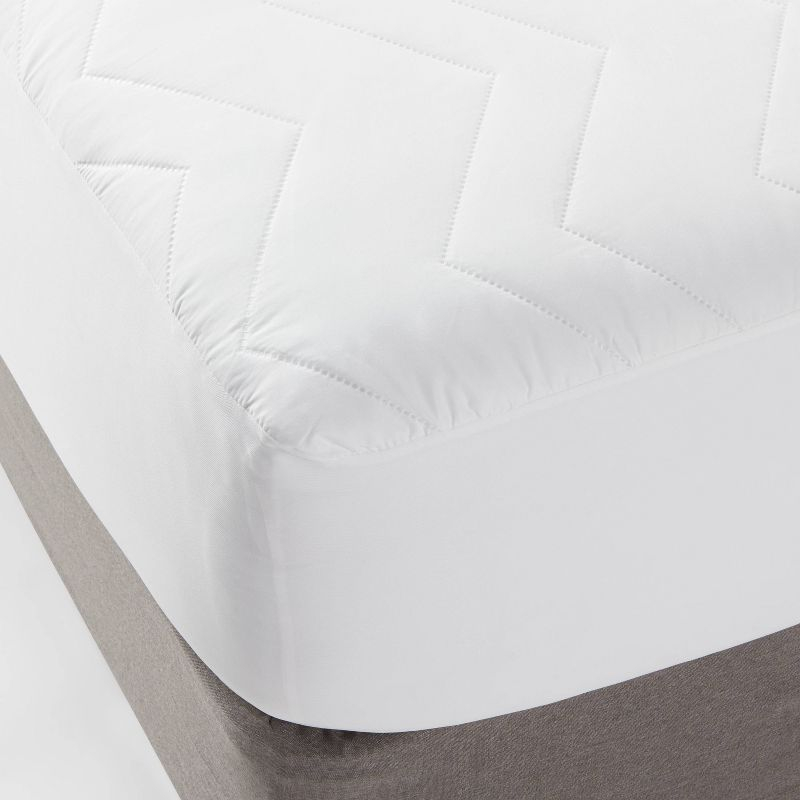 Queen Machine Washable Quilted Mattress Pad - Room Essentials™: Polyester Microfiber, STANDARD 100 by OEKO-TEX Certified