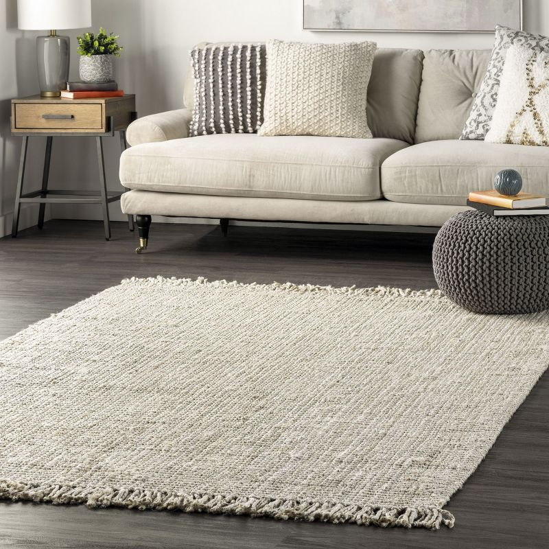 Nuloom 2x3 Daniela Jute Tassel Hand Woven Indoor Area Rug, Off White, Solid Chunky Farmhouse Design, Natural Fiber BedroomLiving Room