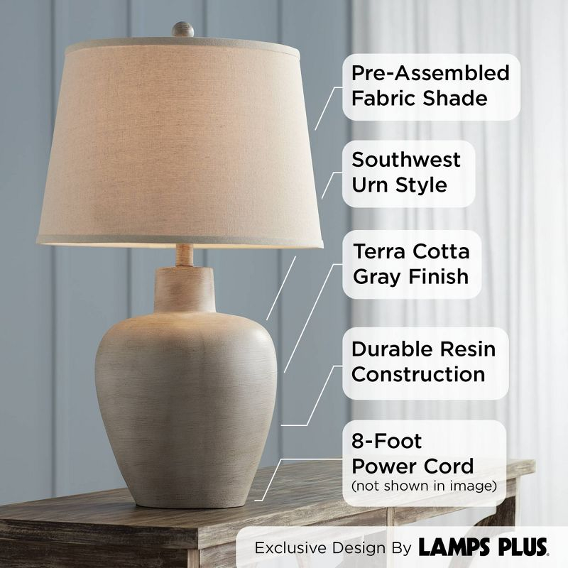 Regency Hill Glenn Rustic Country Cottage Table Lamps 27" Tall Set of 2 Brushed Gray Terra Cotta Beige Fabric Shade for Bedroom Living Room Nightstand