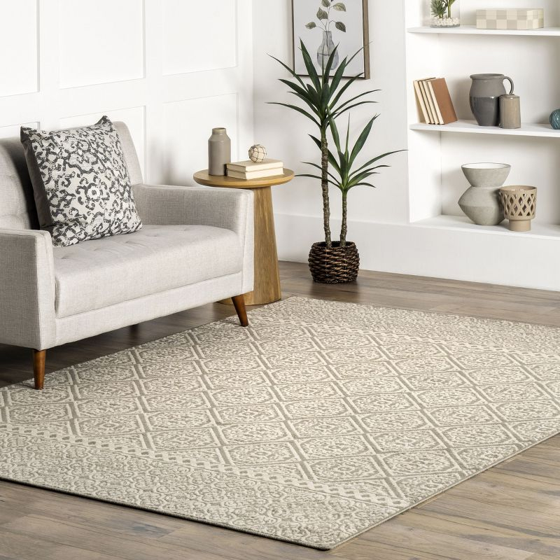 Nuloom Jeanette Geometric 2x3 Accent Indoor Area Rug for Living Room Bedroom Dining Room Entryway Kitchen, Grey/Ivory