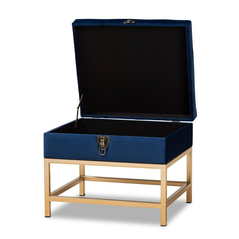 Baxton Studio Aliana Fabric and Metal Ottoman Navy Blue/Gold  Velvet Upholstered Bench, No Assembly Required