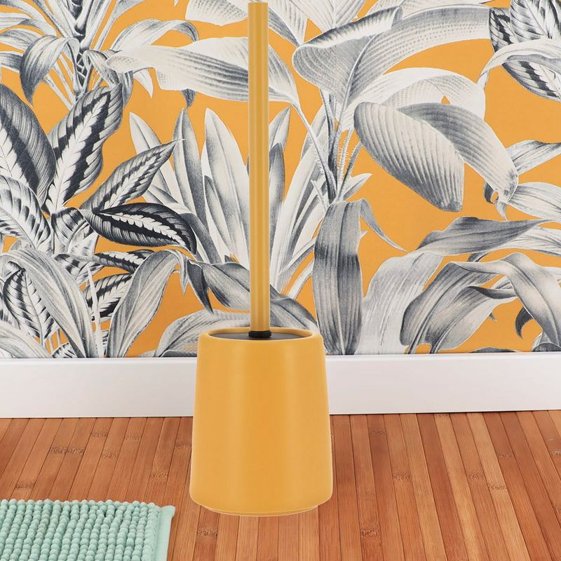Evideco French Home Goods Yellow Mustard Stoneware Toilet Bowl Brush and Holder - Durable and Stylish Round Design for a Pop of Color in Your Bathroom