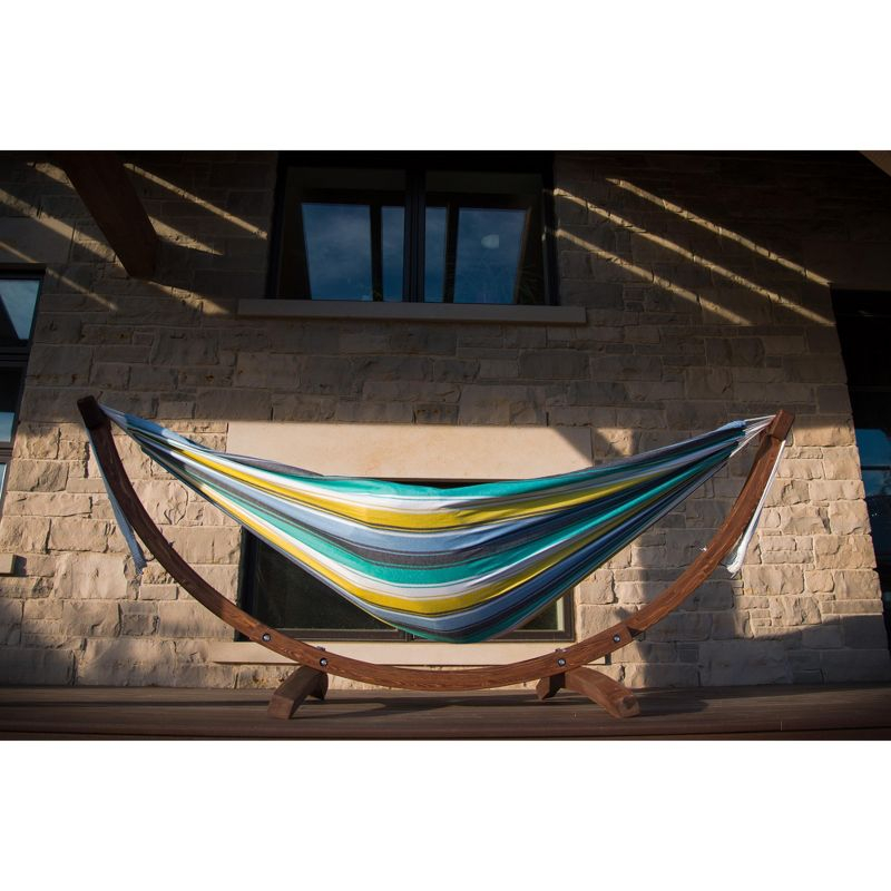 Vivere 8ft Double Cotton Hammock with Solid Pine Arc Stand - Cayo Reef Color