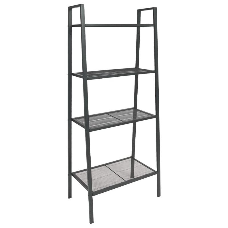 vidaXL Freestanding Ladder Bookcase with 4 Mesh Metal Shelves, Anthracite - Compact, Easy to Maintain