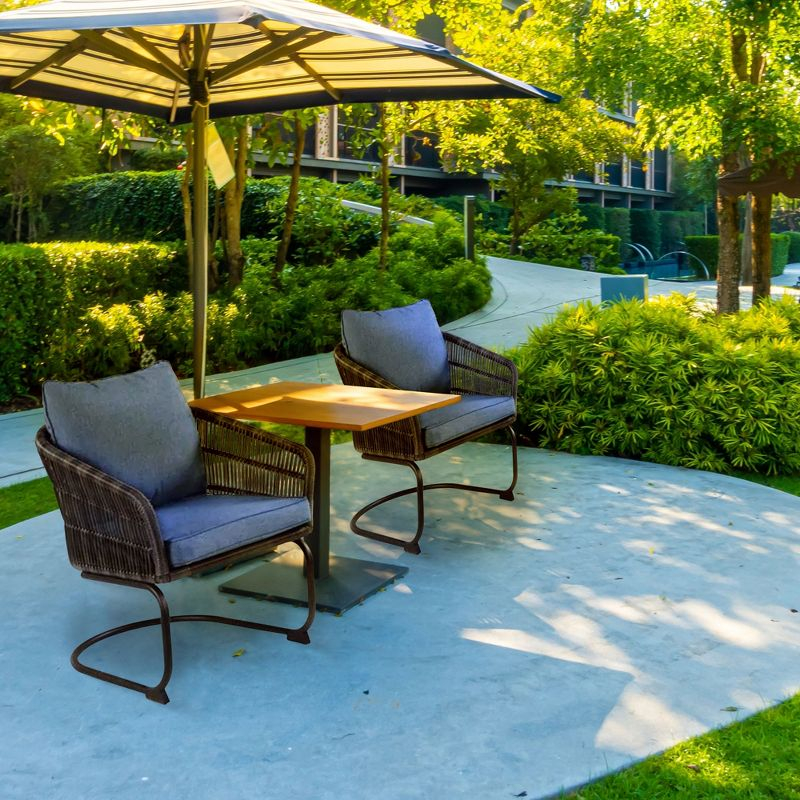 Four Seasons Courtyard Adelaide Set of 2 C Spring 250 Pound Capacity Rocking Motion Dining Chairs with Steel Frame and Olefin Cushions, Blue