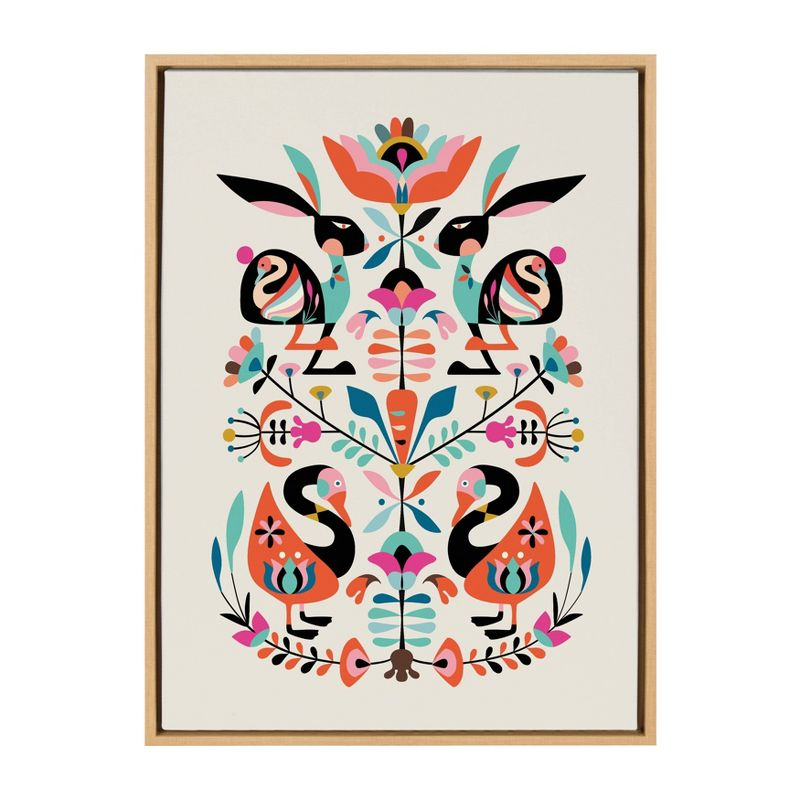 23" x 33" Sylvie Floral Bunny Framed Canvas Wall Art by Rachel Lee Natural - Kate and Laurel: Rachel Lee Design, Modern Decor