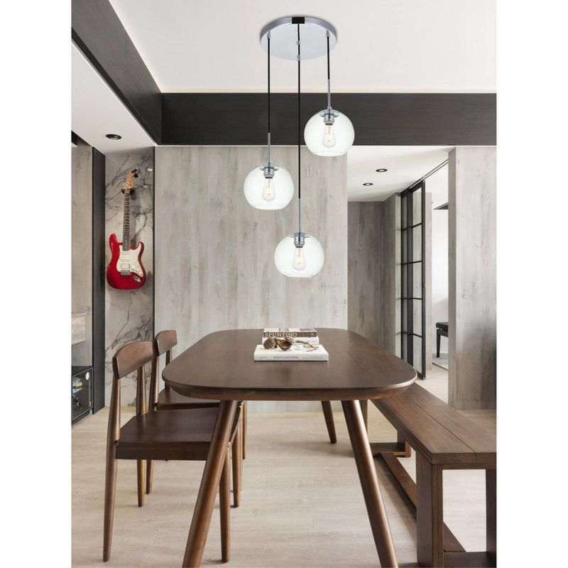 Elegant Lighting Baxter 3 Lights Chrome Pendant With Clear Glass