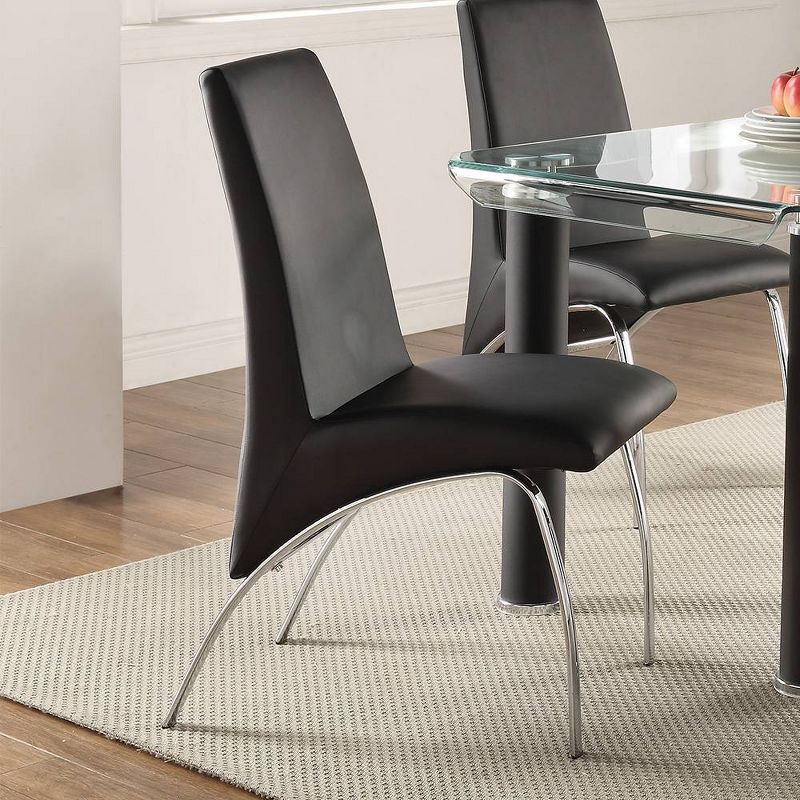 Set of 2 17" Pervis PU Dining Chairs Black/Chrome - Acme Furniture