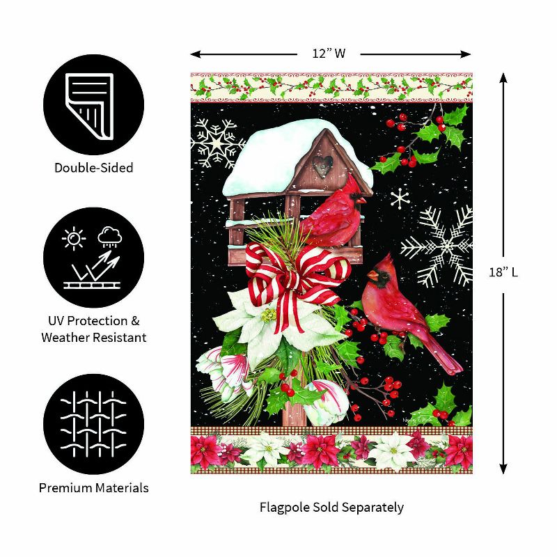 Evergreen Joyful Cardinal Winter Visit Suede Garden Flag 12 x 18 Inches Indoor Outdoor Decor
