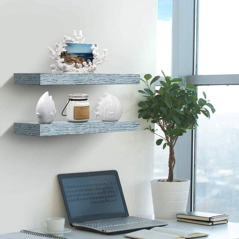 2 Pack 16 Inch Sorbus Coastal Rectangle Floating Shelves - for Home Décor to Display Trophies, Books, Frames, and more (Rustic Blue)