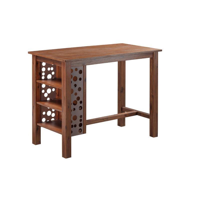 Rectangular Brittany Bar Table with Storage Shelves, Acacia Wood - Boraam: 3-Tier, Rustic Style