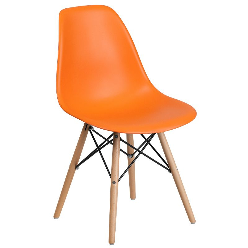 Merrick Lane Orange Polypropylene Accent Chair with Metal Braced Wooden Legs
