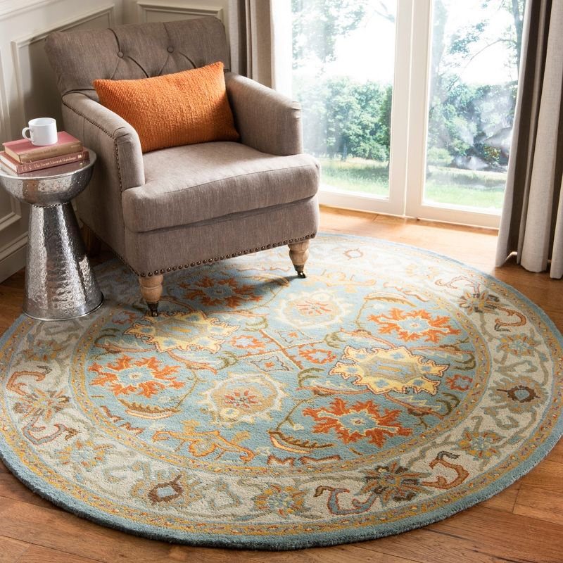 Heritage HG734 Handmade Area Rug - 4' Round - Light Blue/Ivory - Safavieh