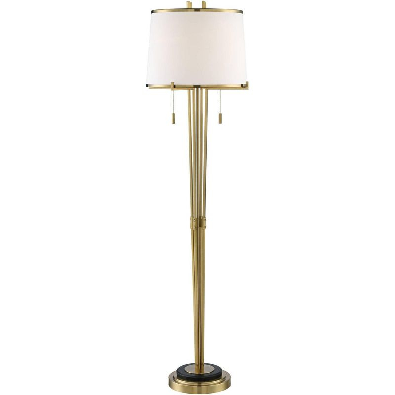 Possini Euro Design Palisade Modern Floor Lamp 64" Tall Satin Brass Metal Trimmed Fabric Tapered Drum Shade for Living Room Bedroom Office House Home