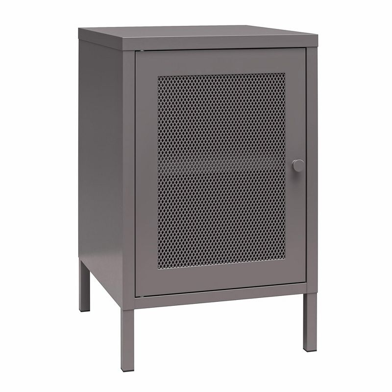 RealRooms Shadwick 1 Door Metal Locker Style End Table with Perforated Metal Mesh Door, Graphite Gray