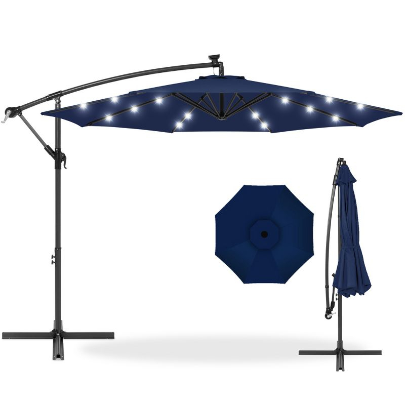 Best Choice Products 10ft Solar LED Offset Hanging Outdoor Market Patio Umbrella w/ Adjustable Tilt - Navy Blue