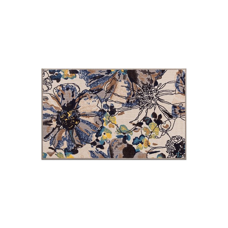 World Rug Gallery Modern Bright Flowers Non-Slip Area Rug - Cream 2'7"x4':  Low Pile,  Floral,  Stain-Resistant,  Indoor Use