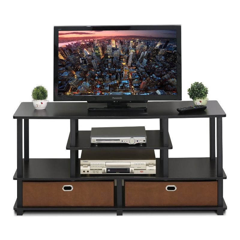 Furinno 4-Tier Large TV Stand for TVs up to 55" TV Console Table w/Open Bookcase Shelves & 2 Storage Drawers