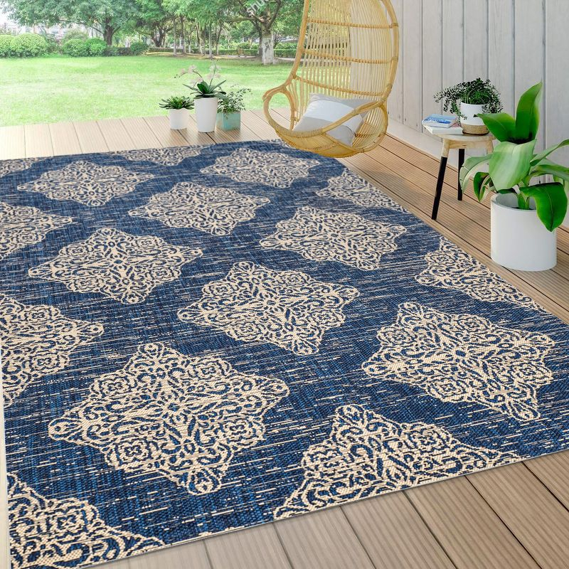 4'x6' Tuscany Ornate Medallions Indoor/Outdoor Area Rug, Navy/Beige - JONATHAN Y