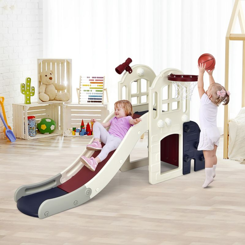 Costway 6-In-1 Large Slide for Kids Toddler Climber Slide Playset w/ Basketball Hoop Blue