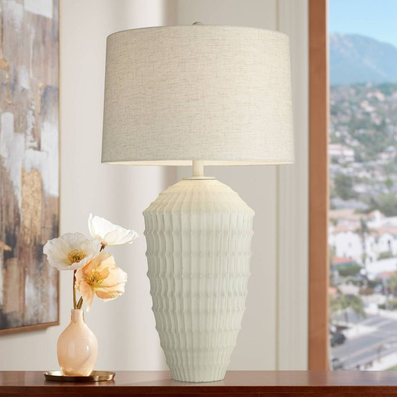 360 Lighting Hopewell 30" Tall Large Coastal Modern End Table Lamp Ridge Pattern White Single Living Room Bedroom Bedside Nightstand House Office