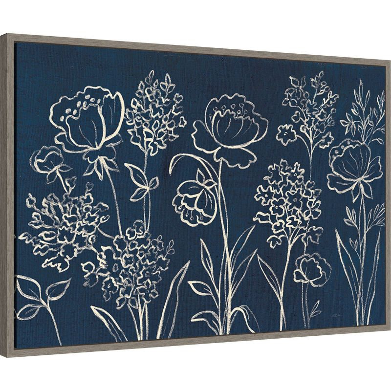Amanti Art 33"x23" Indigo Floral I by Silvia Vassileva Framed Canvas Wall Art Print