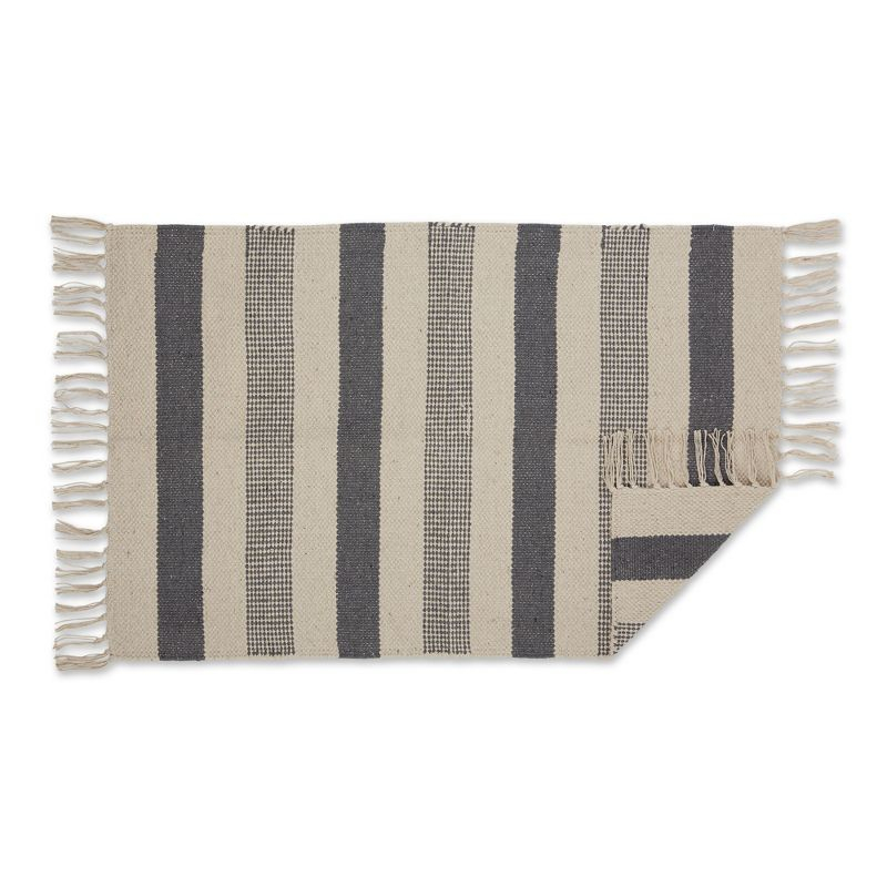 Design Imports Textured Stripe - Gray & Natural With 3 In Fringe - 2 X 3 Ft