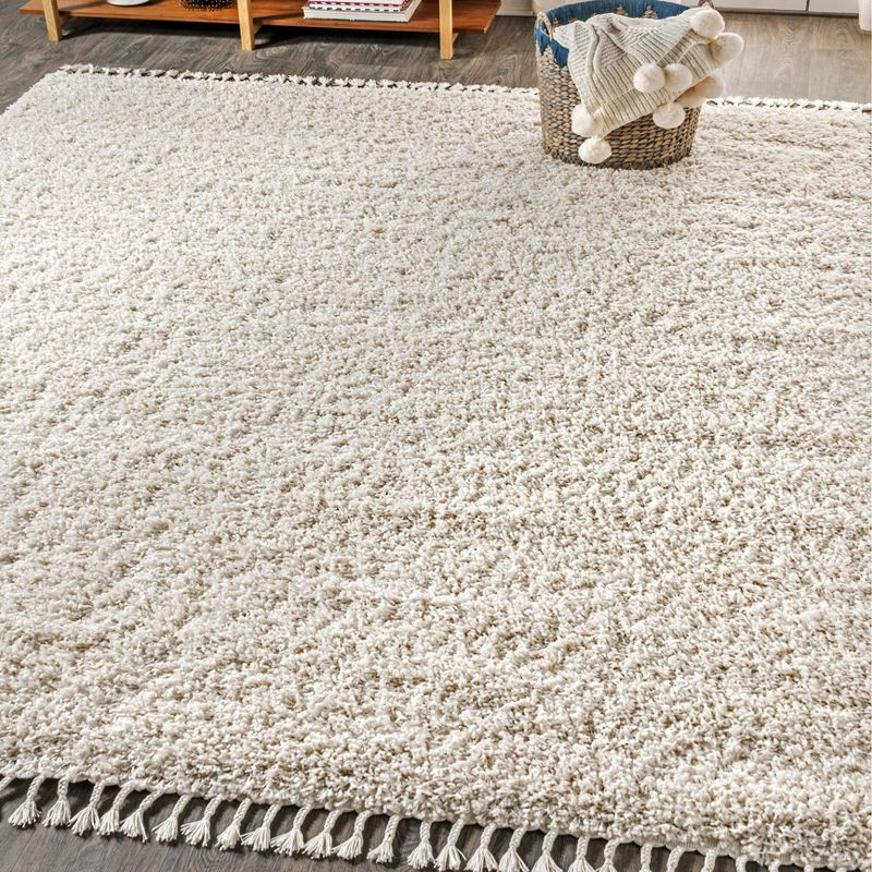 3'x5' Mercer Shag Plush Tassel Area Rug, Cream - JONATHAN Y