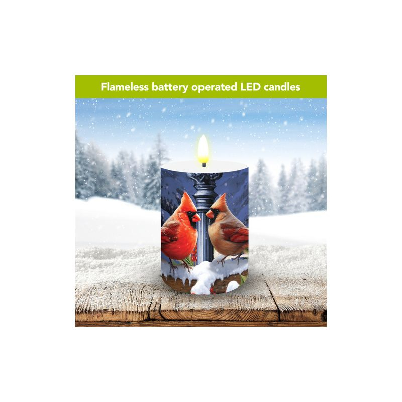 Briarwood Lane Winter Flameless Candle 6x3 Winter Glow Cardinals Flameless Candle with Timer for Winter